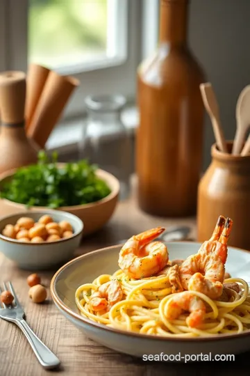 Creamy Linguine with Chicken and Prawns presentation