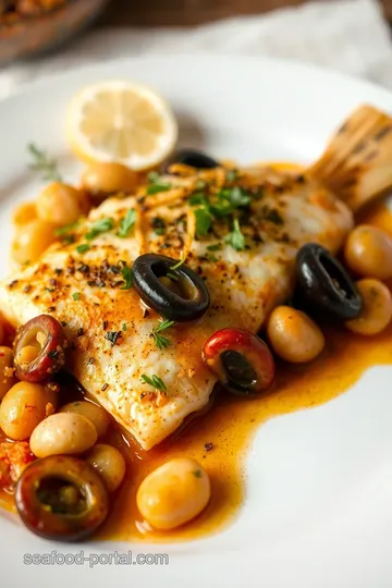 Sauteed Flounder with Shellfish Medley presentation