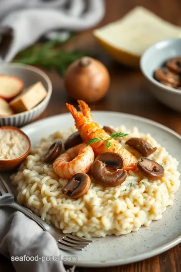 Sautéed King Prawn Risotto with Mushrooms presentation