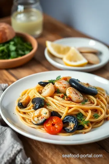 Linguine with Mixed Seafood presentation