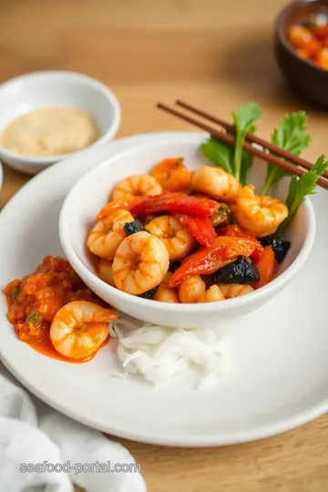 Seafood Medley with Veggie Mix and Kimchi presentation