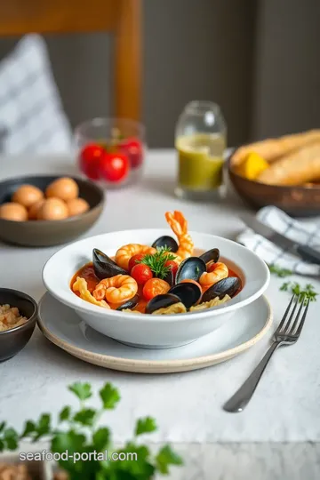 Sautéed Shrimp and Mussels in Tomato Sauce presentation