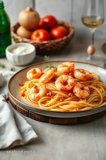 Sautéed Shrimp Pasta with Creamy Sauce presentation