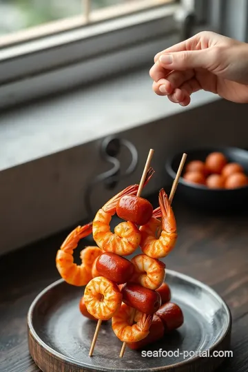 Sizzling Shrimp and Sausage Skewers Delight presentation