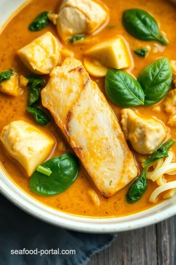 Steamed Mackerel Curry with Spinach and Basil presentation