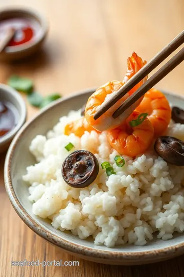 Steam Shrimp Shiitake Mushroom Sushi Rice presentation