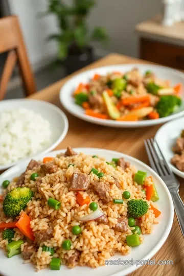 Beef Fried Rice with Fresh Vegetables presentation