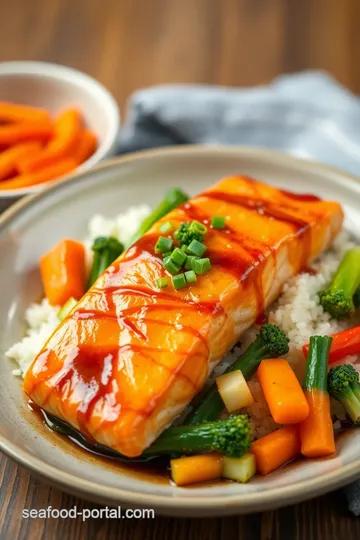 Baked Teriyaki Salmon with Fresh Veggies presentation