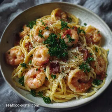 Easy Shrimp Pasta Carbonara in 20 Minutes with Garlic Recipe Card