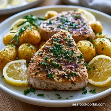 Baked Lemon Herb Tuna with Baby Potatoes Recipe Card