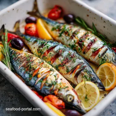 Easy Mediterranean Baked Mackerel Fish for 4 Servings Recipe Card