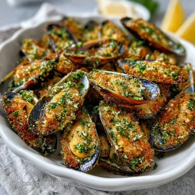 Baked Delicious Mussels Appetizer with Garlic: Crispy Baked