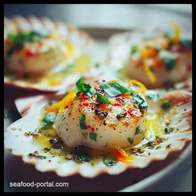 Baked Scallop Recipe with White Wine Citrus Basil - Silky Sauce