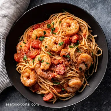 Burst Tomato Shrimp Pasta Quick Easy Weeknight Dinner Recipe Card