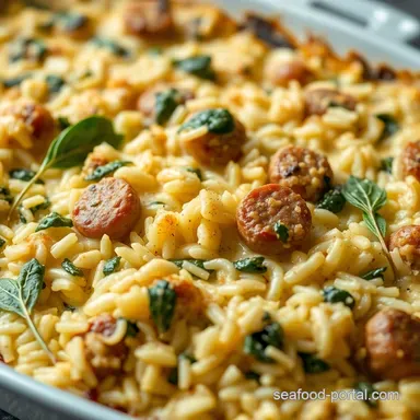 Creamy Baked Rice with Sausage & Spinach: Riso al Forno Easy! Recipe Card