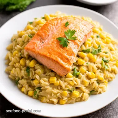 Creamy Dreamy Salmon Sweet Corn Orzo Easy Recipe Recipe Card