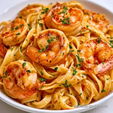 Garlic Shrimp Fettuccine in 30 Minutes Recipe Card