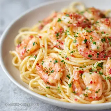 Creamy Garlic Shrimp Pasta in 25 Minutes Recipe Card