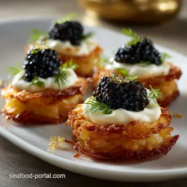 Caviar Appetizers: Crisp Potato Galettes Cr&egrave;me Fra&icirc;che