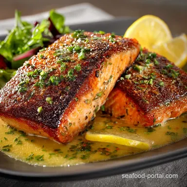 Pan Seared Salmon: Ultra-Crispy Skin Lemon Butter Sauce Recipe Recipe Card