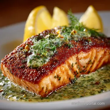 Crispy Skin Salmon Fillet with Lemon and Dill Butter Sauce Recipe Card