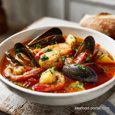 Seafood Stew Recipe with Tender Scallops and Shrimp Recipe Card