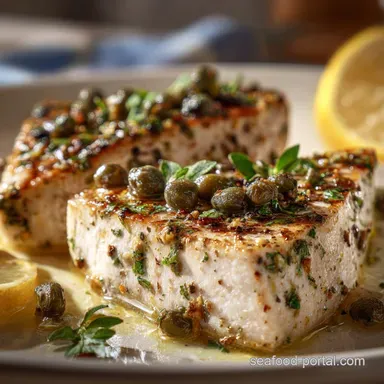 Baked Swordfish Recipe: Juicy Oven Steaks with Lemon Capers Recipe Card