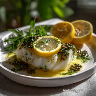 Easy Poached Cod with Lemon and Butter Sauce | Quick Dinner Recipe Card