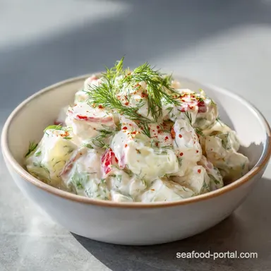 Faux Crab Salad Recipe with Creamy Mayo and Dill for 5 Servings Recipe Card