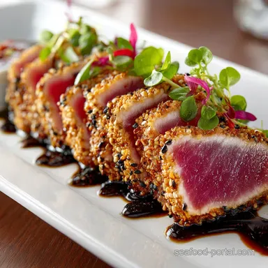 Perfect Seared Ahi Tuna with Marinade Zesty SoySesame Crust Recipe Card