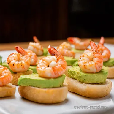 Garlic Shrimp Crostini with Avocado Quick Party Bite Recipe Card