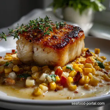 Seared Halibut with Creamy Sweet Corn: Easy Dinner Tonight! Recipe Card