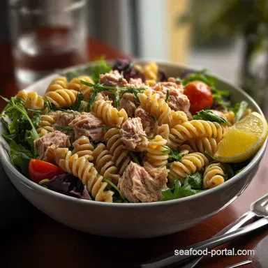 High Protein Tuna Pasta Salad in 18 Minutes Recipe Card