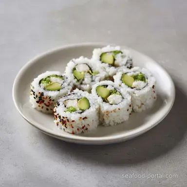 California Roll Sushi for 4 Servings with Cucumber and Avocado Recipe Card