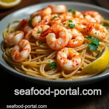 Delicious Shrimp and Recipes: Zesty Lemon Garlic Shrimp Pasta Recipe Card