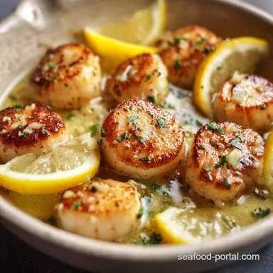 Scallops Cooked in a Pan with Lemon and Butter for 4 Servings Recipe Card