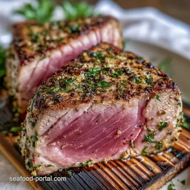 Plank Grilled Tuna Steaks for 4 Servings Recipe Card