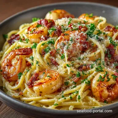 Silky Shrimp Carbonara Recipe Classic Italian Technique Recipe Card