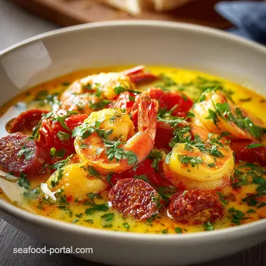 Shrimp Stew: The Saffron-Kissed Spanish Recipe with Chorizo and Cream Recipe Card
