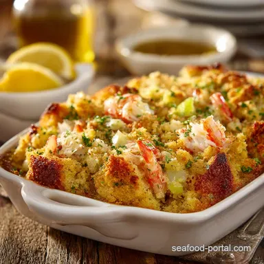 Seafood Cornbread Dressing: Coastal Comfort with Crab and Shrimp Recipe Card