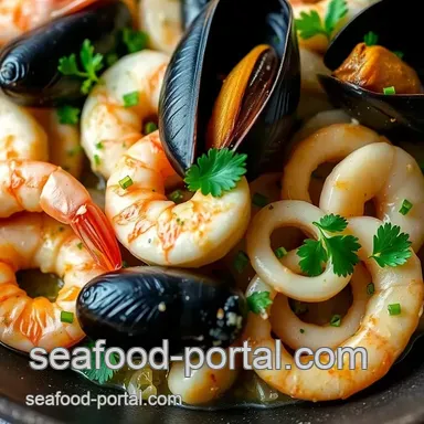 Seafood Medley with Garlic and White Wine Sauce presentation