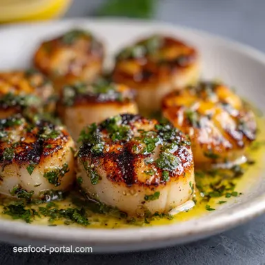 Seared Grilled Scallops - Golden Crust Lemon-Herb Butter Recipe Card