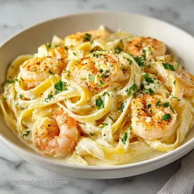Shrimp Fettuccine Alfredo for 4 Servings Recipe Card
