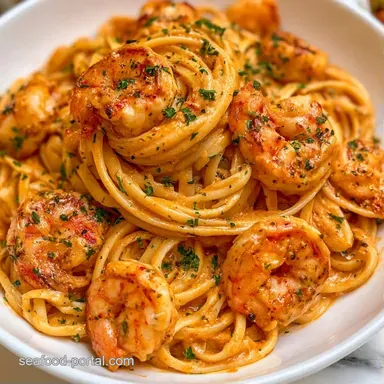 Shrimp Pasta Tomato Cream Sauce for 4 Recipe Card