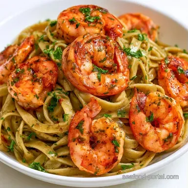Shrimp Pesto Fettuccine in 30 Minutes Recipe Card