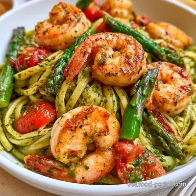 Shrimp Pesto Pasta with Vegetables for 4 Recipe Card