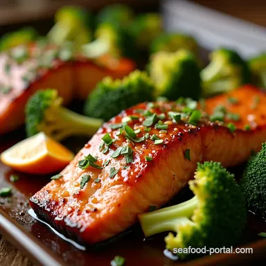 Sheet Pan Teriyaki Salmon and Broccoli Dinners Done Recipe Card