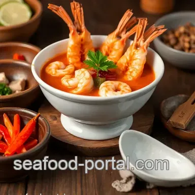 Simmered Prawns in Flavorful Tom Yum Soup presentation