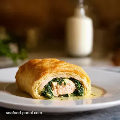 Waldes Delight Delicious Spinach Feta Stuffed Salmon en Croute Recipe Card