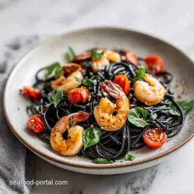Squid Ink Noodles in 25 Minutes with Pan-Seared Shrimp Recipe Card